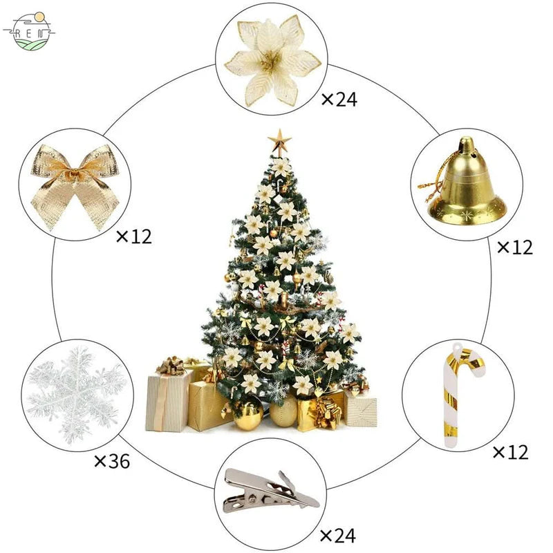 KIT NATAL FELIZ 02 – Árvore de Natal + 120 Enfeites de Decoração