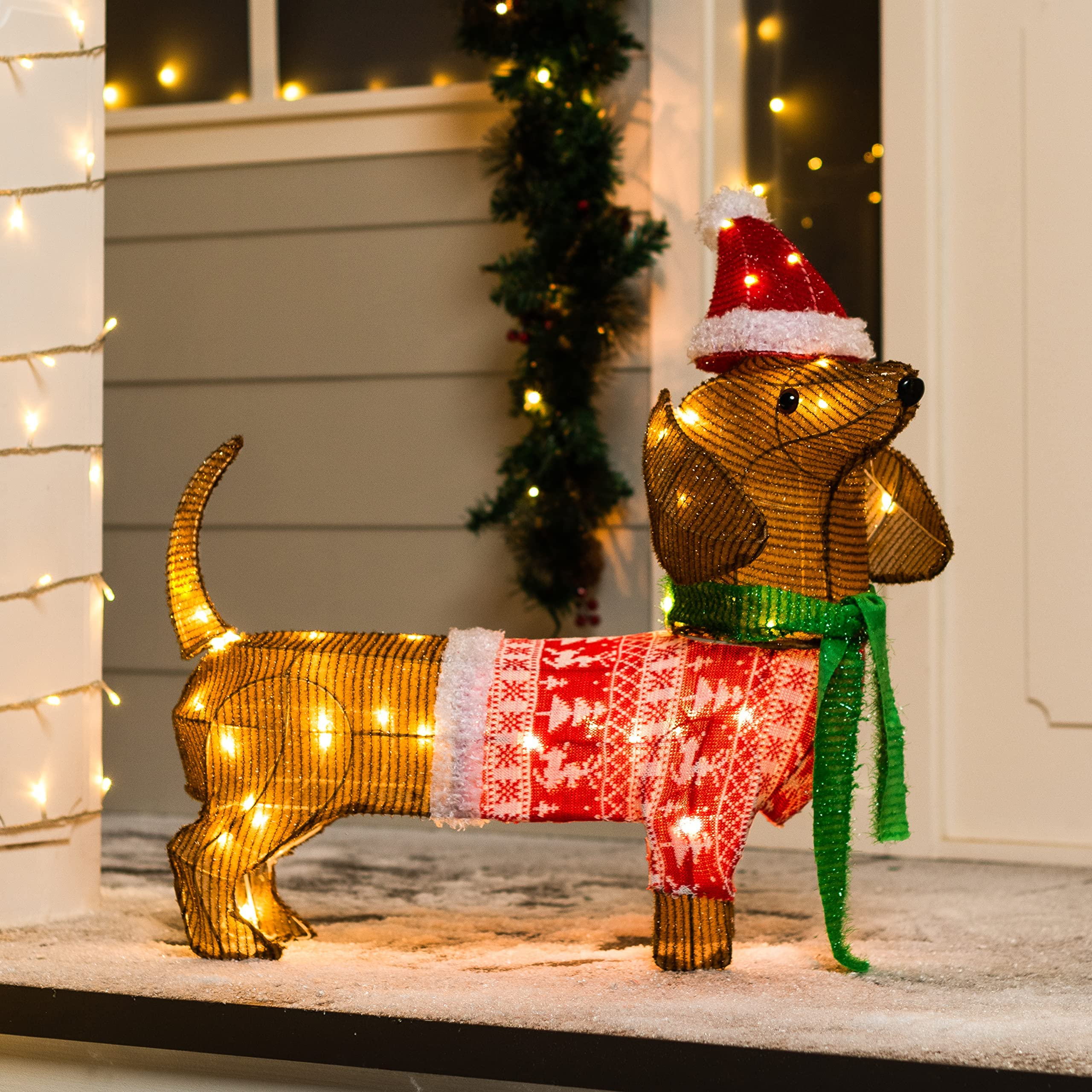 Luz de Jardim LED Cachorro Salsicha de Tinsel com 40 LEDs Branco Quente – 61 cm