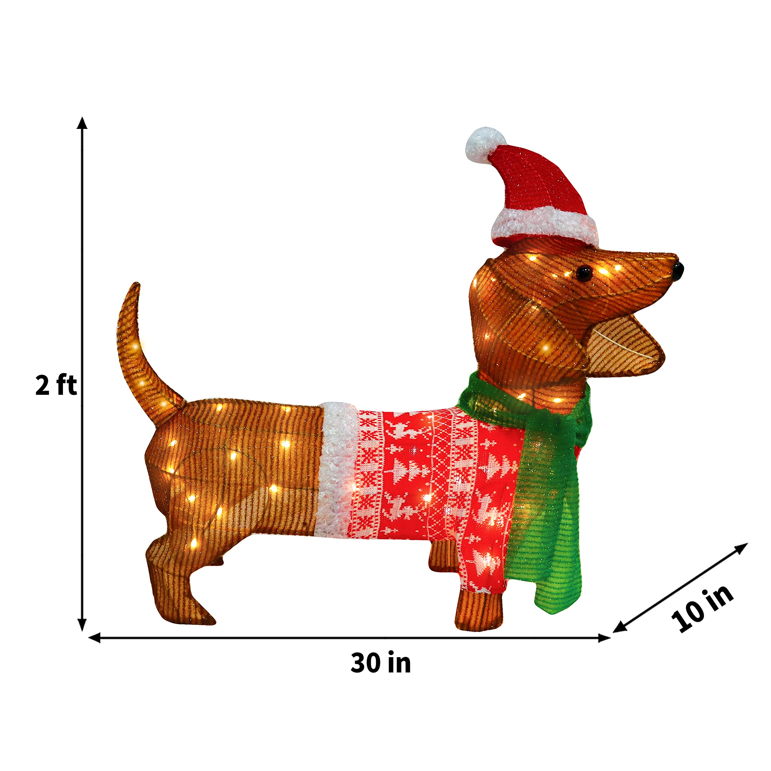Luz de Jardim LED Cachorro Salsicha de Tinsel com 40 LEDs Branco Quente – 61 cm