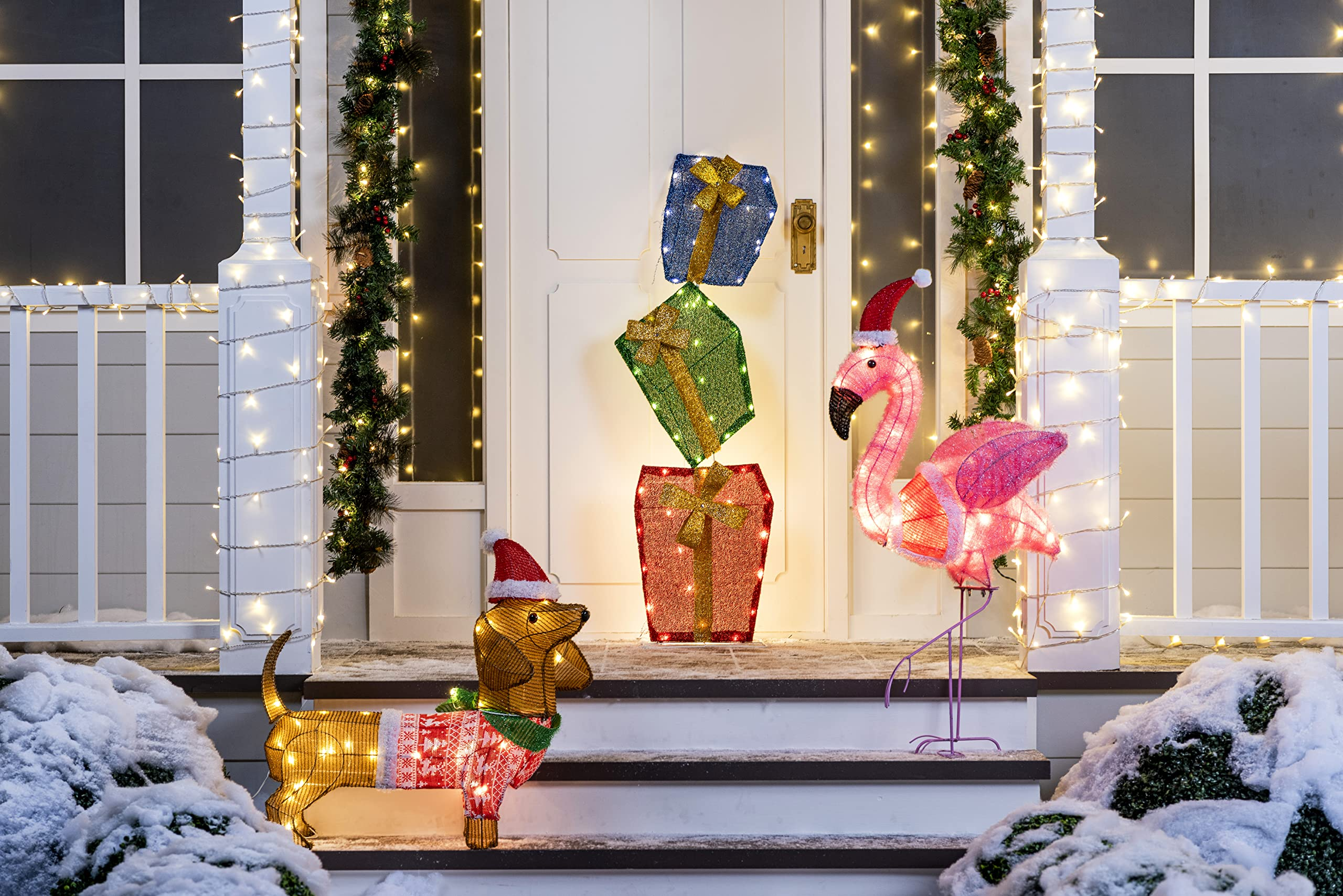 Luz de Jardim LED Cachorro Salsicha de Tinsel com 40 LEDs Branco Quente – 61 cm