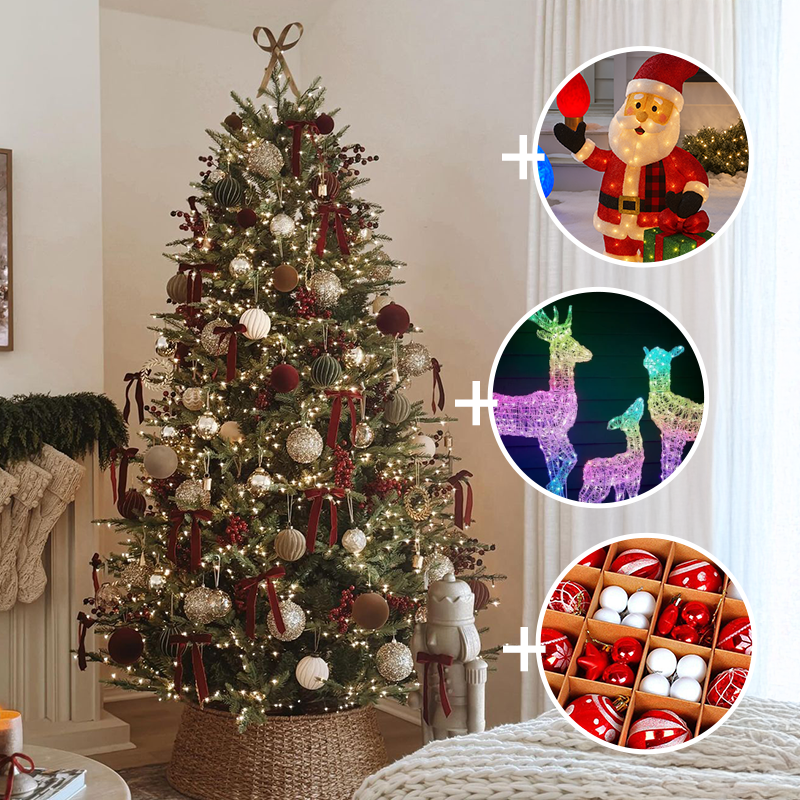 KIT NATAL FELIZ 03 – Árvore de Natal + Papai Noel de LED+ Renas de Led + 80 Enfeites de Decoração (Cópia)